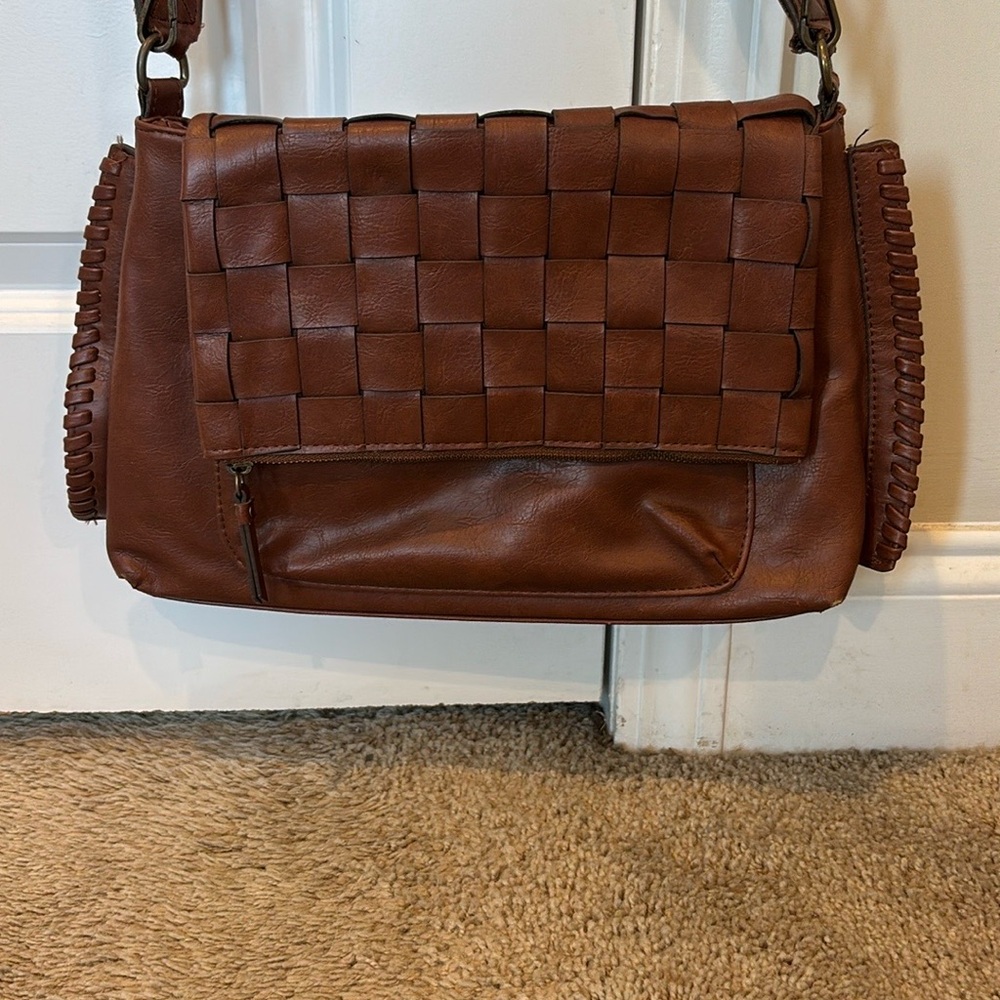 Brown Woven Leather Shoulder Bag
